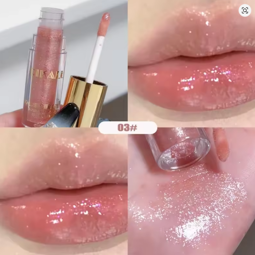 DIKALU Shave Ice Flash Lip Glaze #03 N3| Mirror Lip Gloss | Fine Shine | Transparent | Hydrating Non-Sticky Lipstick Paste